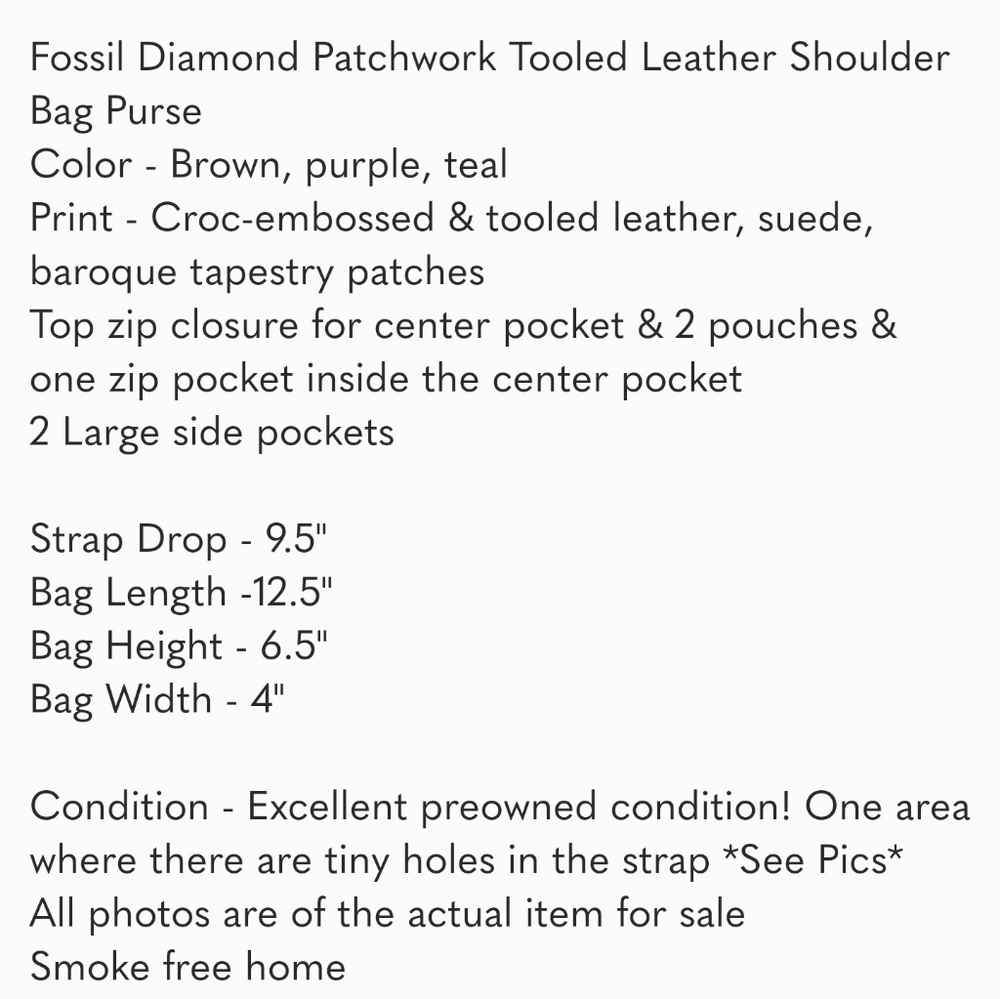 Fossil Patchwork Tooled Leather Shoulder Bag Purse - image 4